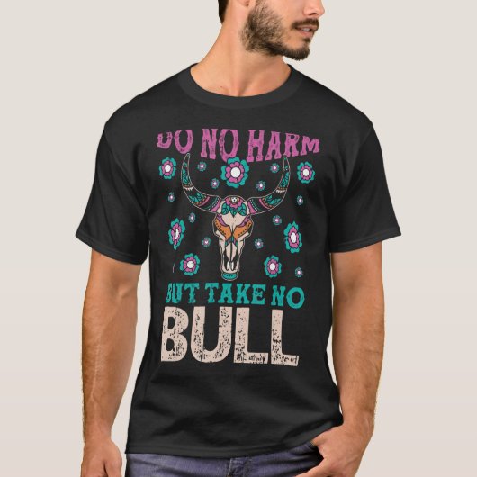 危害を加えないがNo Bull Boho CowスカルファームA Tシャツ (正面)