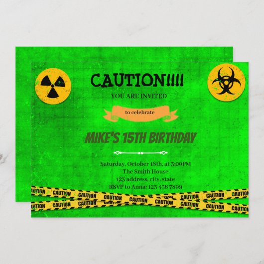 危険なティーンの誕生日パーティーの招待状 招待状 (正面/裏面)