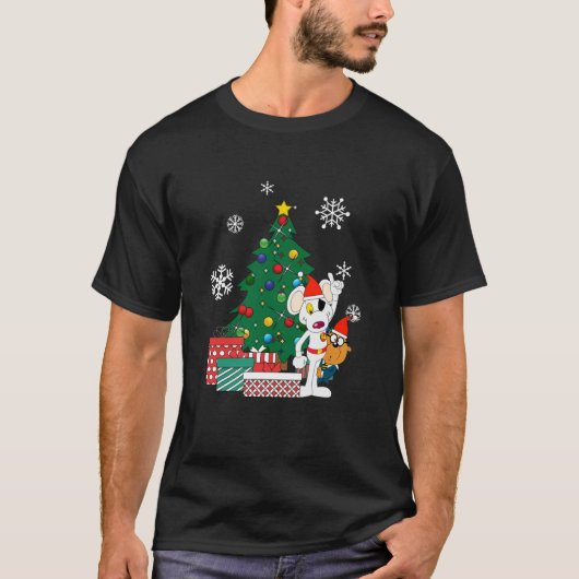 危険マウスとクリスマスツリーのまわりにを5つ折りにする Tシャツ (正面)
