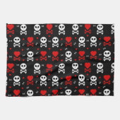 危険恐ろしいスカルパターン キッチンタオル (横)
