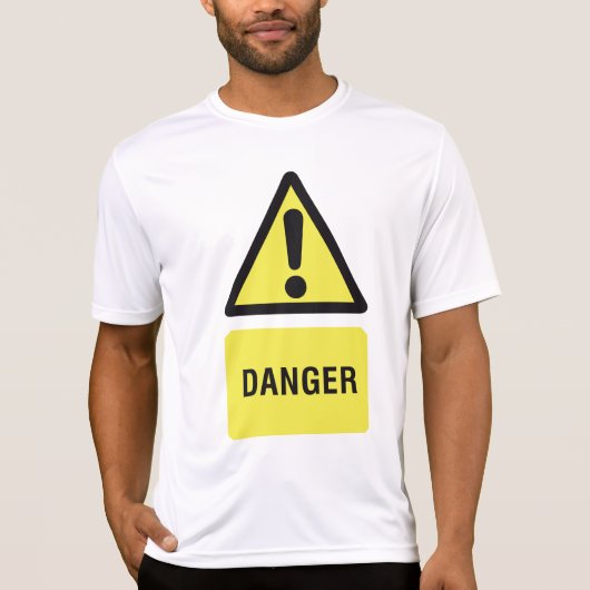 危険警告サイン 黄色い三角形 ビックリマーク Tシャツ (正面)