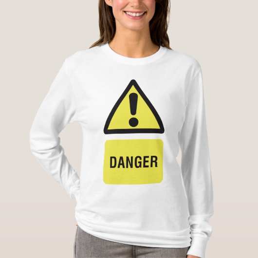 危険警告サイン 黄色い三角形 ビックリマーク Tシャツ (正面)