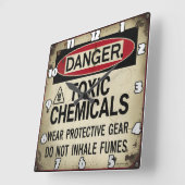 危険：毒性化学物質、保護ギア スクエア壁時計 (傾斜)