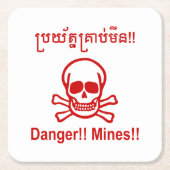 危険!!鉱山!!☠カンボジア・クメールのサイン☠ スクエアペーパーコースター (正面)