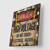 危険：高電圧、電気的な危険 スクエア壁時計 (傾斜)