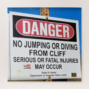 危険 – No Cliff Diving – ハワイ – 20x20 - 676 pc ジグソーパズル
