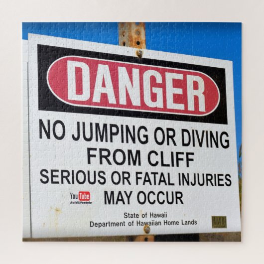 危険 – No Cliff Diving – ハワイ – 20x20 - 676 pc ジグソーパズル (縦)