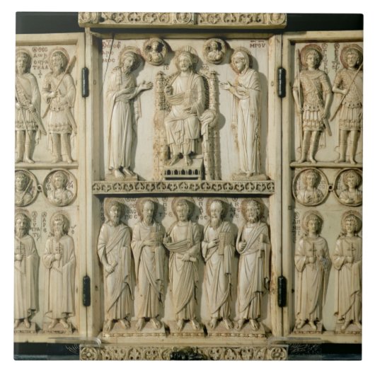 即位するキリストを描写するHarbavilleのトリプティク タイル (正面)