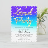 即時ダウンロード大学院パーティー金ゴールドBlue Spark 招待状 (スタンド正面)