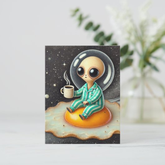 卵おもしろいのフライで宇宙したエイリアン ポストカード (スタンド正面)