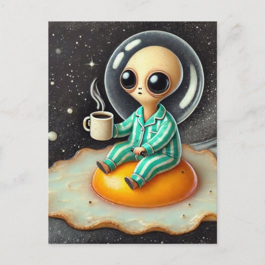 卵おもしろいのフライで宇宙したエイリアン ポストカード (正面)