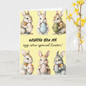 卵おもしろい付きイースターバカラフルニー カード (黄色い花)