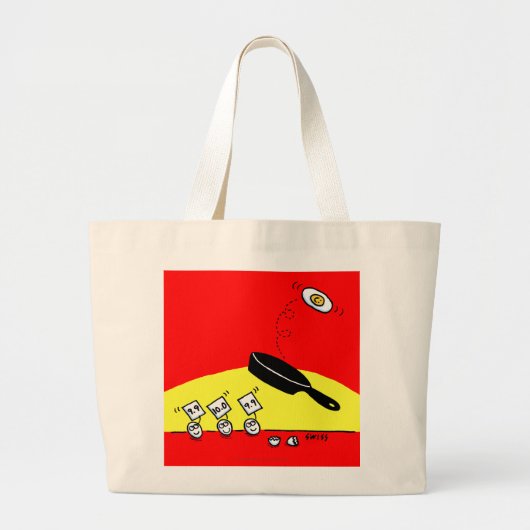 卵おもしろい体操マンガアート赤と黄色 ラージトートバッグ (正面)