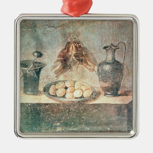 卵およびつぐみが付いている静物画 メタルオーナメント (正面)