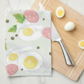卵およびソーセージパターン キッチンタオル (四つ折り)