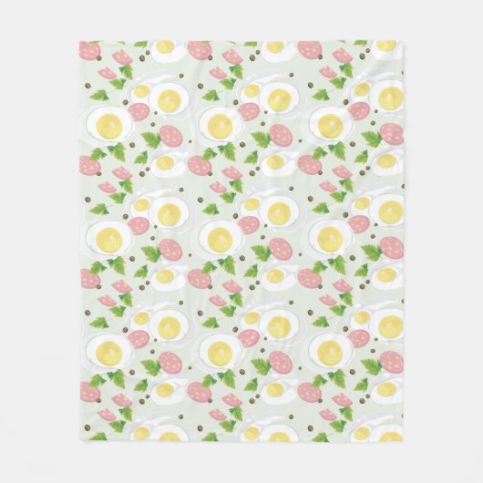 卵およびソーセージパターン フリースブランケット (正面)