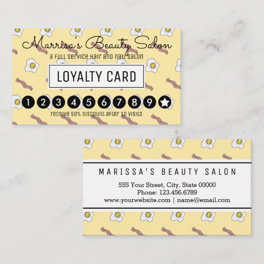 卵およびベーコンの朝食のグルメのロイヤリティの穿孔器 ロイヤリティカード (正面/裏面)