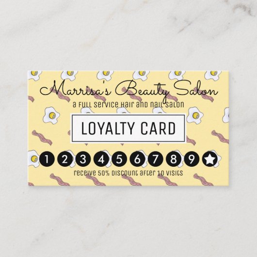 卵およびベーコンの朝食のグルメのロイヤリティの穿孔器 ロイヤリティカード (正面)