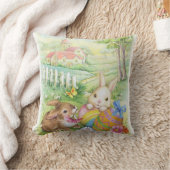 卵および教会が付いているかわいいイースターのウサギ クッション (ブランケット)