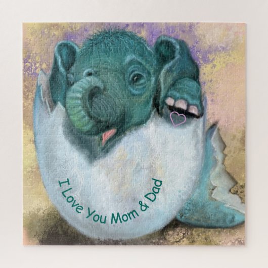 卵から象の孵化 – I Love You MOM & パパ ジグソーパズル (縦)