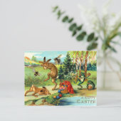 卵が付いているイースターのウサギ シーズンポストカード (スタンド正面)