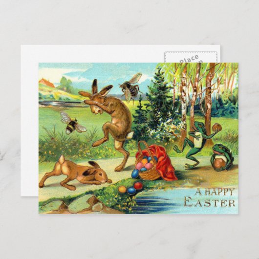 卵が付いているイースターのウサギ シーズンポストカード (正面/裏面)