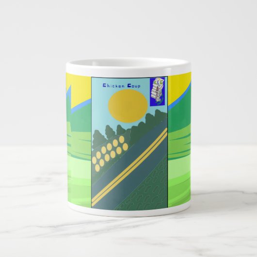 卵たちが道路を渡るハプニング ジャンボコーヒーマグカップ (正面)