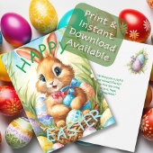 卵でバスケットに入れたかわいいイースターバニー シーズンカード