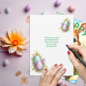 卵でバスケットに入れたかわいいイースターバニー シーズンカード