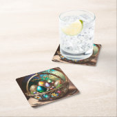 卵で満たされたステームパンクカラフルイースターバスケット スクエアペーパーコースター (インサイチュ)