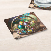 卵で満たされたステームパンクカラフルイースターバスケット スクエアペーパーコースター (アングル)