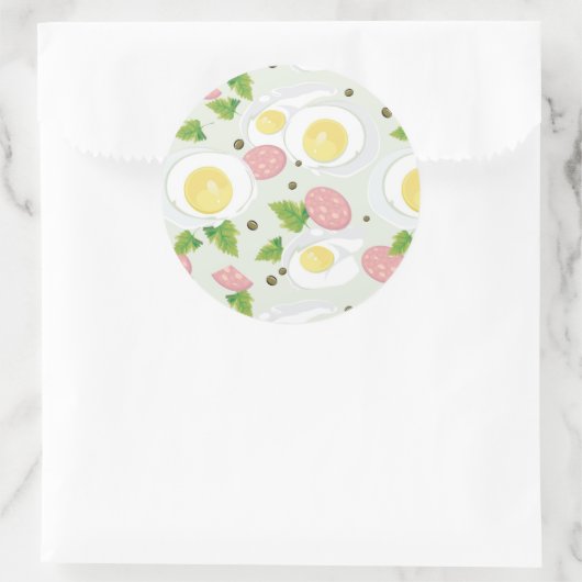 卵とソーセージ模様 ラウンドシール (バッグ)