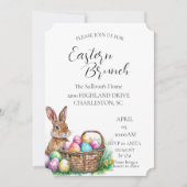 卵とバスケットの中のバニーのイースターブランチ 招待状 (正面)