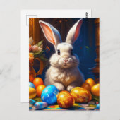 卵とバロック様式の白いイースターバニー ポストカード (正面/裏面)