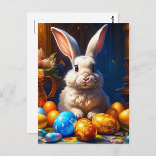 卵とバロック様式の白いイースターバニー ポストカード (正面/裏面)