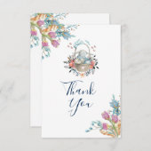 卵とフローラのブーケとバスケットかわいらしのバニー 招待状 (正面/裏面)