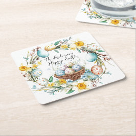 卵とフローライースター入りのバスケット スクエアペーパーコースター