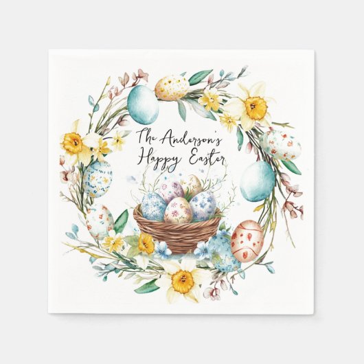 卵とフローライースター入りのバスケット スタンダードカクテルナプキン (正面)