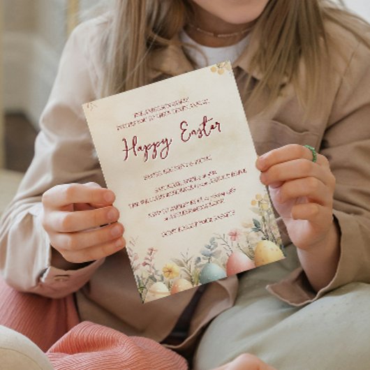 卵とフローラ黄ハッピーイースター 招待状