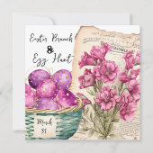 卵と一時の花を持つイースターバスケット 招待状 (正面)