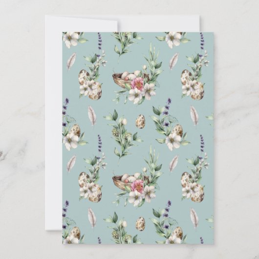 卵と羽ブルーのネスティングパーティー赤ちゃんシャワー 招待状 (裏面)