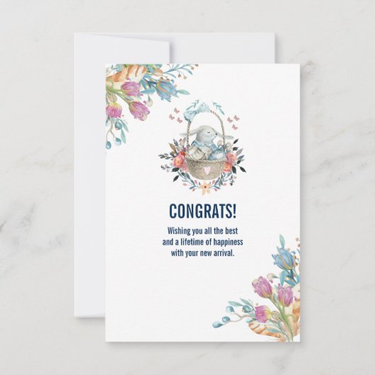 卵と花が入ったかごの中のかわいいかわいらしバニー カード (裏面)