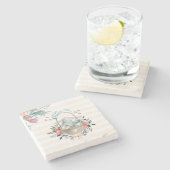 卵と花が入ったかごの中のかわいいかわいらしバニー ストーンコースター (横)