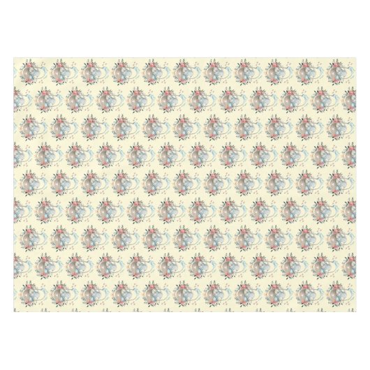 卵と花が入ったかごの中のかわいいかわいらしバニー テーブルクロス (正面(横))