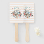 卵と花が入ったかごの中のかわいいかわいらしバニー ハンドファン (正面&裏面)