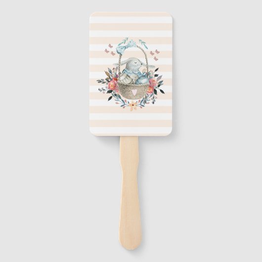 卵と花が入ったかごの中のかわいいかわいらしバニー ハンドファン (裏面)