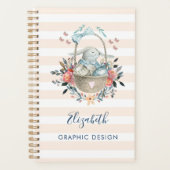 卵と花が入ったかごの中のかわいいかわいらしバニー プランナー手帳 (正面)