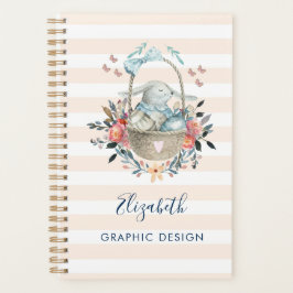 卵と花が入ったかごの中のかわいいかわいらしバニー プランナー手帳