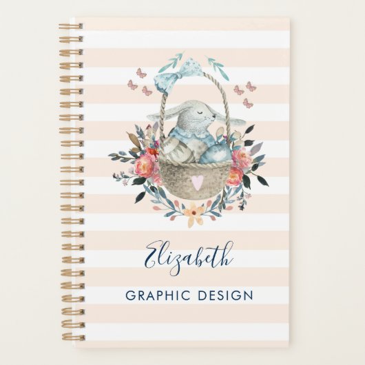 卵と花が入ったかごの中のかわいいかわいらしバニー プランナー手帳 (正面)