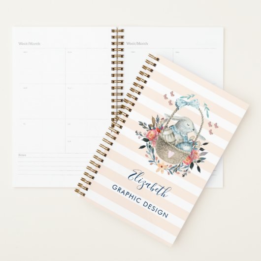 卵と花が入ったかごの中のかわいいかわいらしバニー プランナー手帳 (ディスプレー)